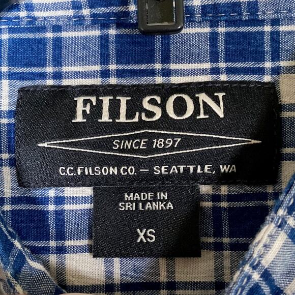 C.C Filson Mens Shirt Blue White Plaid Long Sleeve Button Down 100% Cotton XS - Picture 6 of 13